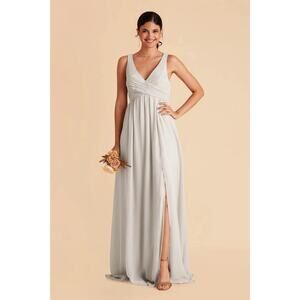 Birdy Grey Light Blue Laurie Empire Dress Floor Length V Neck Slit Wmns L